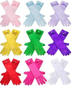 img 4 attached to Girls Satin Bowknot Princess Gloves - 9 Pair Set for Kids Party, Wedding, Formal Pageant - Ages 3T to 8 Years - Color 3 - Small Size