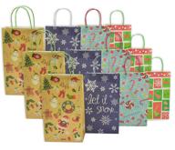 🎁 12 pack of christmas medium gift bags - white kraft with festive designs - ideal goodie bags for christmas logo