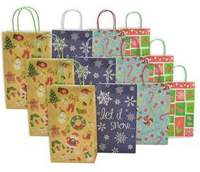 img 4 attached to 🎁 12 Pack of Christmas Medium Gift Bags - White Kraft with Festive Designs - Ideal Goodie Bags for Christmas