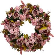 🌸 beautiful bernice 19 inch artificial peony wreath: blooming silk flowers, retro peonies - perfect for outdoor front door, indoor wall, or window décor logo