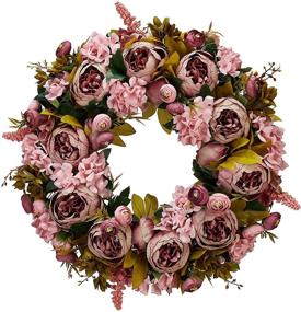 img 4 attached to 🌸 Beautiful Bernice 19 Inch Artificial Peony Wreath: Blooming Silk Flowers, Retro Peonies - Perfect for Outdoor Front Door, Indoor Wall, or Window Décor