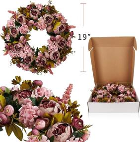 img 3 attached to 🌸 Beautiful Bernice 19 Inch Artificial Peony Wreath: Blooming Silk Flowers, Retro Peonies - Perfect for Outdoor Front Door, Indoor Wall, or Window Décor