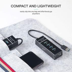 img 2 attached to 🔌 Ultra Slim 4-Port USB 3.0 Hub Adapter with 9.8'' Extended Cable and LED Indicator - Compatible with MacBook, Mac mini, iPad, PC, PS4, PS5, Flash Drive, and Mobile HDD