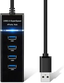 img 4 attached to 🔌 Ultra Slim 4-Port USB 3.0 Hub Adapter with 9.8'' Extended Cable and LED Indicator - Compatible with MacBook, Mac mini, iPad, PC, PS4, PS5, Flash Drive, and Mobile HDD