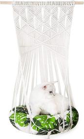 img 4 attached to 🐱 HIPIPET Cat Hammock Bed with 2 Cushions Tapestry Swing Macrame Cotton Rope Cat Window Perch Wall Hanging Cat Bed - Perfect for Indoor Cats Sleeping