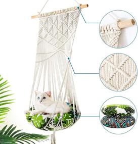 img 2 attached to 🐱 HIPIPET Cat Hammock Bed with 2 Cushions Tapestry Swing Macrame Cotton Rope Cat Window Perch Wall Hanging Cat Bed - Perfect for Indoor Cats Sleeping