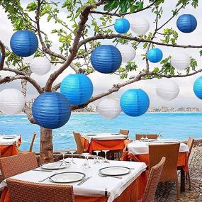 img 1 attached to 🏮 8-inch Blue and White Chinese/Japanese Paper Lanterns – Round Ball Hanging Decorations for Home Party, Birthday, and Wedding