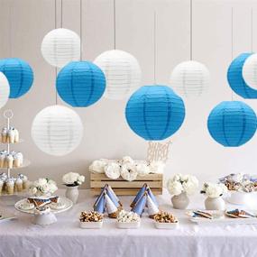 img 3 attached to 🏮 8-inch Blue and White Chinese/Japanese Paper Lanterns – Round Ball Hanging Decorations for Home Party, Birthday, and Wedding