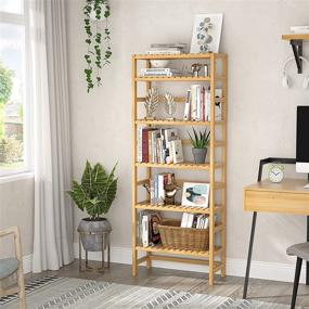 img 2 attached to 📚 6-Tier Bamboo Adjustable Bookshelf - Homykic Bookcase Organizer for Living Room, Study, Kitchen, Bedroom, Balcony, Office, Bathroom - Free Standing Storage Unit, Natural