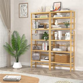 img 3 attached to 📚 6-Tier Bamboo Adjustable Bookshelf - Homykic Bookcase Organizer for Living Room, Study, Kitchen, Bedroom, Balcony, Office, Bathroom - Free Standing Storage Unit, Natural