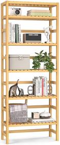 img 4 attached to 📚 6-Tier Bamboo Adjustable Bookshelf - Homykic Bookcase Organizer for Living Room, Study, Kitchen, Bedroom, Balcony, Office, Bathroom - Free Standing Storage Unit, Natural