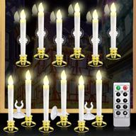 🎄 enhance your holiday décor: kithouse 12-piece christmas window candles lights - battery operated led taper candles with timer, gold candle holders, suction cups & 24 pcs battery included logo