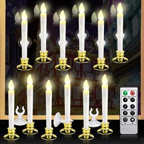 img 4 attached to 🎄 Enhance Your Holiday Décor: Kithouse 12-Piece Christmas Window Candles Lights - Battery Operated LED Taper Candles with Timer, Gold Candle Holders, Suction Cups & 24 PCS Battery Included