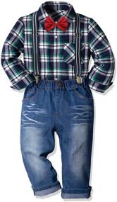 img 3 attached to 👔 Charming Little Boys Formal Clothes: Toddler Gentleman Long Sleeve Red Suspenders Jeans Pants Set - Shop Boys' Clothing