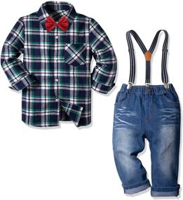 img 4 attached to 👔 Charming Little Boys Formal Clothes: Toddler Gentleman Long Sleeve Red Suspenders Jeans Pants Set - Shop Boys' Clothing