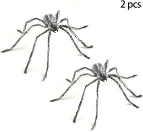 img 3 attached to 🕷️ Sattiyrch 2 Pack Halloween Giant Spider - 4.9 Ft Scary Fake Grey Hairy Spider with Red Mouth - Perfect for Outdoor and Indoor Parties