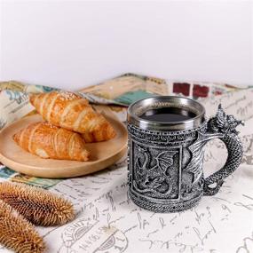 img 2 attached to 🐉 Roaring Dragon Mug – Medieval Dungeons & Dragons Beer Stein Tankard – 14oz Stainless Steel Coffee Mug for GOT Dragon Enthusiasts – Ideal Novelty Gothic Gift & Party Decoration