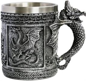 img 4 attached to 🐉 Roaring Dragon Mug – Medieval Dungeons & Dragons Beer Stein Tankard – 14oz Stainless Steel Coffee Mug for GOT Dragon Enthusiasts – Ideal Novelty Gothic Gift & Party Decoration