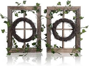 img 4 attached to 🏡 Rustic Farmhouse Window Frame Wall Decor featuring Wood Wreath - Ideal Home Decor for Living Room, Bedroom, and Kitchen