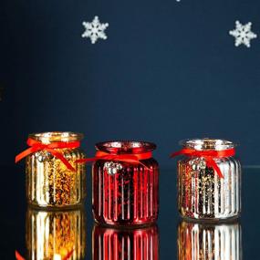 img 4 attached to 💎 Diamond Star Christmas Votive Candle Holders: Set of 3 Mercury Glass Tealight Candle Holders for Exquisite Home Table Centerpieces in Silver, Red, and Gold