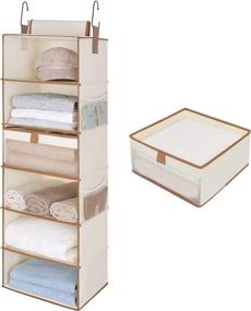 img 4 attached to Enhance Closet Organization with StorageWorks 6-Shelf Large Hanging Closet Shelves: Canvas Organizer with Drawer, Ivory White, 13.6”W x 12.2”D x 42.5”H