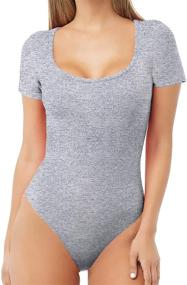 img 4 attached to 💃 Versatile and Flattering: MANGDIUP Women's Scoop Neck T Shirts Bodysuits - Perfect for Everyday and Beyond!