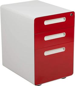 img 3 attached to 🗄️ Flash Furniture Ergonomic 3-Drawer Mobile Locking Filing Cabinet: Anti-Tilt, Letter/Legal, White with Red Faceplate