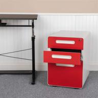 🗄️ flash furniture ergonomic 3-drawer mobile locking filing cabinet: anti-tilt, letter/legal, white with red faceplate logo