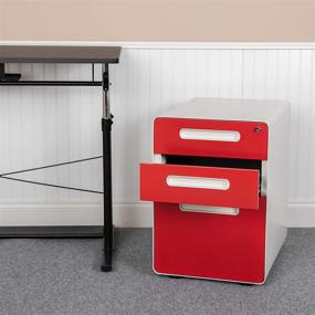 img 4 attached to 🗄️ Flash Furniture Ergonomic 3-Drawer Mobile Locking Filing Cabinet: Anti-Tilt, Letter/Legal, White with Red Faceplate