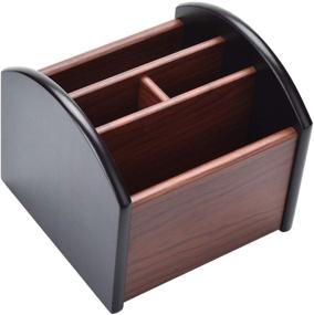 img 4 attached to 📚 Siveit Wooden Desk Organizer - 4 Compartment Rotating Wood Desktop Caddy for Office Supplies and Remote Controls