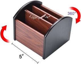 img 2 attached to 📚 Siveit Wooden Desk Organizer - 4 Compartment Rotating Wood Desktop Caddy for Office Supplies and Remote Controls