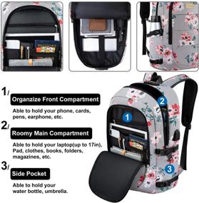 img 3 attached to 🎒 17.3 Inch Anti Theft Laptop Backpack with USB Port and Lock | Travel Business Bag for Women Girls | College School Bookbag Computer Backpack | Flower3 Print