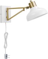 🌍 globe electric berkeley 1-light plug-in or hardwire swing arm wall sconce, white with brass accents and white cloth cord, 5.75 inches логотип