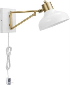 img 4 attached to 🌍 Globe Electric Berkeley 1-Light Plug-In or Hardwire Swing Arm Wall Sconce, White with Brass Accents and White Cloth Cord, 5.75 Inches