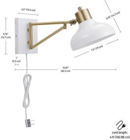 img 2 attached to 🌍 Globe Electric Berkeley 1-Light Plug-In or Hardwire Swing Arm Wall Sconce, White with Brass Accents and White Cloth Cord, 5.75 Inches