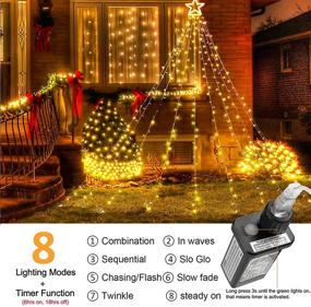 img 3 attached to 🎄 317 LED Christmas Lights - Lyhope 10ft X 9 Strands 8 Modes String Lights with 12" Topper Star - Ideal for Xmas, Birthday, Holiday, Wedding, Party Decorations - Warm White