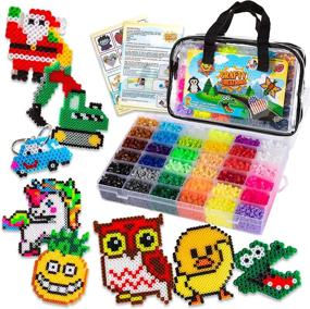img 4 attached to 🧩 10,500 Piece Fuse Beads Craft Kit – Perler Beads Compatible Set, 34 Brilliant Colors, 6 Pegboards, 34+ Patterns, Tweezers, Essential Tools, Keychains, Accessories & More! Includes Free Carrying Case by CraftyCreations