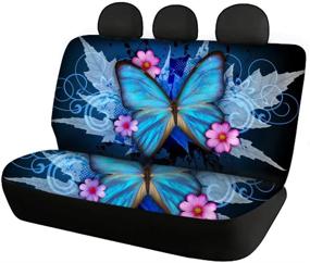 img 2 attached to 🦋 Durable Belidome Blue Butterfly Car Seat Covers for Women - Complete Set with Steering Wheel Protector and Shoulder Seat Belt Pads