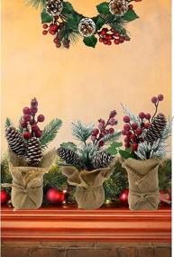 img 2 attached to Set of 3 Pine Berry Pinecone Potted Christmas Decorations - Tabletop Arrangements with Burlap Wrapped Bases - Festive Holiday Decor - Red Berries - Flocked Pine Twigs - Snow Tipped Pinecones