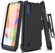 📱 leptech galaxy a01 case: full body heavy duty armor with screen protector and kickstand belt clip - black logo