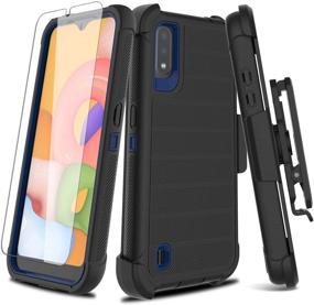 img 4 attached to 📱 Leptech Galaxy A01 Case: Full Body Heavy Duty Armor with Screen Protector and Kickstand Belt Clip - Black