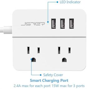 img 2 attached to 🔌 JSVER Компактная путешественная полоса питания: 3 USB-порта для интеллектуальной зарядки, 2 электрических розетки - Белая