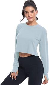 img 3 attached to 👚 Women's Muzniuer Long Sleeve Crop Top Thumb Hole Workout Tops for Enhanced Performance