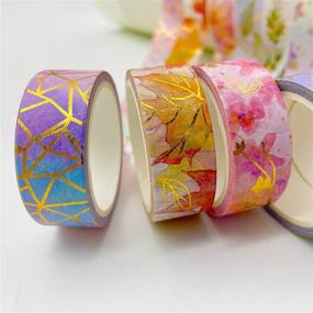 img 3 attached to 🌸 HILELIFE Decorative Washi Tape Set - 6 Rolls Floral Gold Foil Masking Tapes: Versatile Crafts, Scrapbooking, Planners, & More!