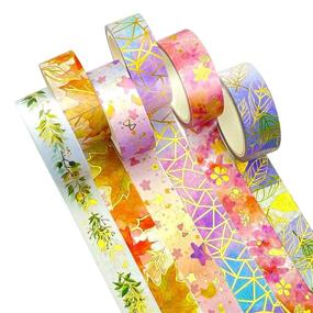 img 4 attached to 🌸 HILELIFE Decorative Washi Tape Set - 6 Rolls Floral Gold Foil Masking Tapes: Versatile Crafts, Scrapbooking, Planners, & More!