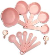 takanap 11pcs plastic measuring cups and measuring spoons set, nordic color cups with 2 kitchen tool hook up - pink logo