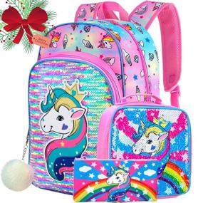 img 4 attached to 🦄 Magical Unicorn Sequin Backpacks with Lunch Compartment: A Perfect Blend of Style and Functionality