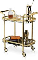 🍾 gold finish stainless steel viski kitchen and bar cart with wheels, mirror shelves, and bartending accessories holder логотип