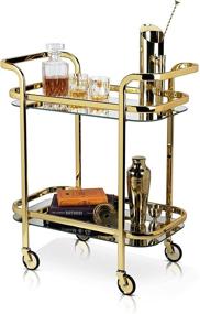 img 4 attached to 🍾 Gold Finish Stainless Steel Viski Kitchen and Bar Cart with Wheels, Mirror Shelves, and Bartending Accessories Holder