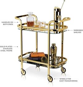 img 3 attached to 🍾 Gold Finish Stainless Steel Viski Kitchen and Bar Cart with Wheels, Mirror Shelves, and Bartending Accessories Holder